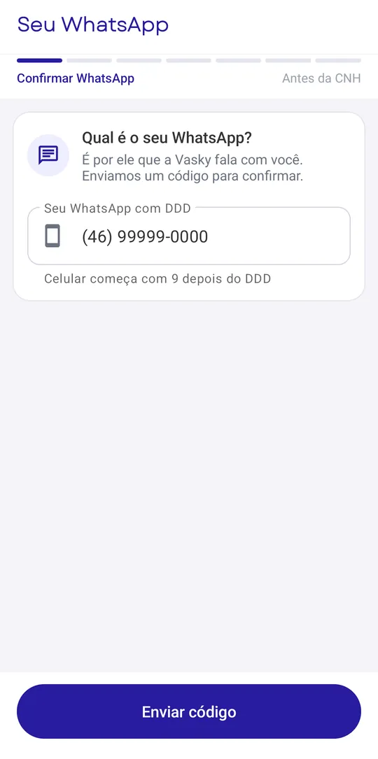 Tela Seu WhatsApp com o campo do número