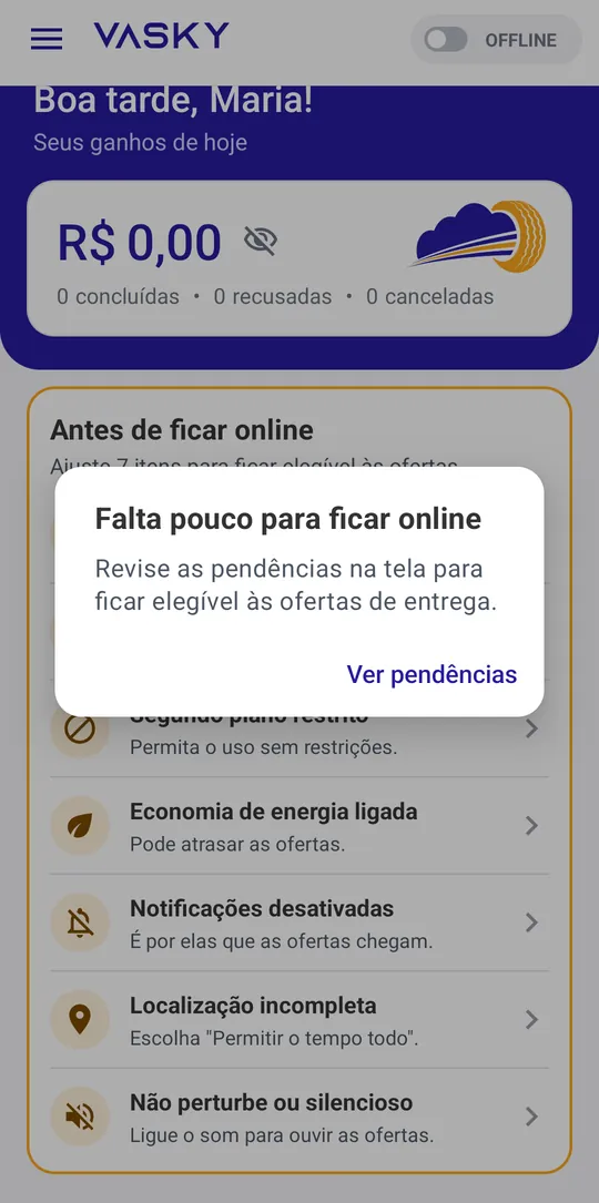Aviso Falta pouco para ficar online