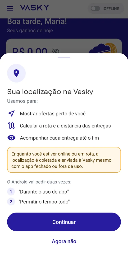 Folha Sua localização na Vasky explicando o uso da localização
