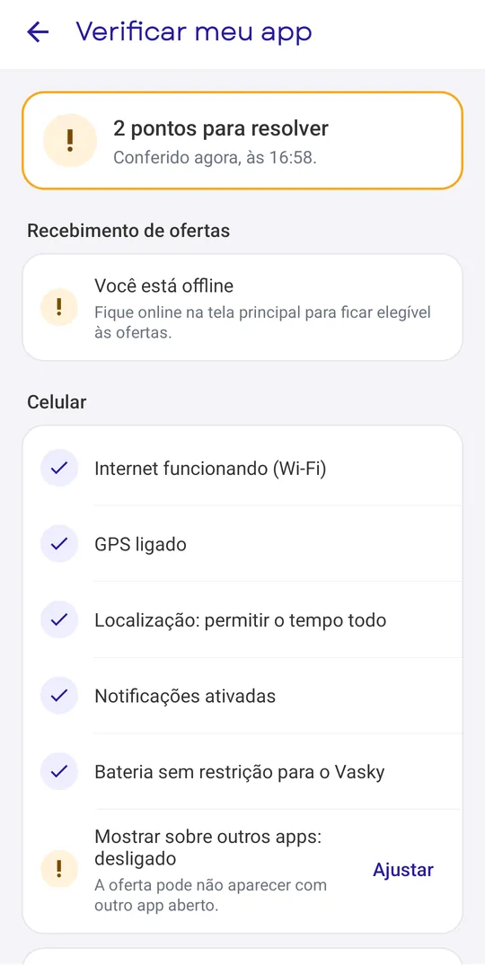 Tela Verificar meu app com os pontos conferidos