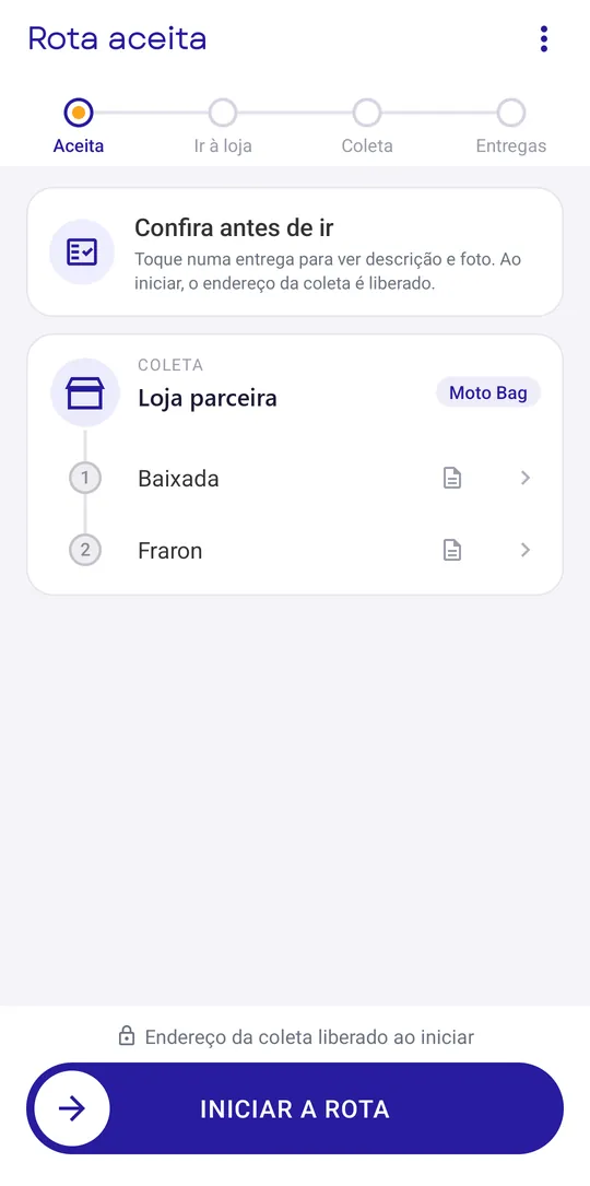 Rota aceita com a lista de entregas