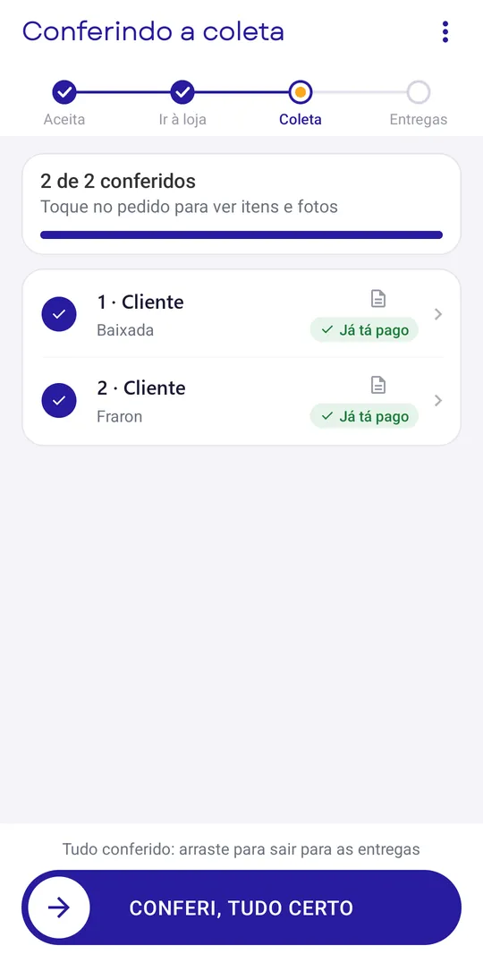 Coleta com os pedidos conferidos