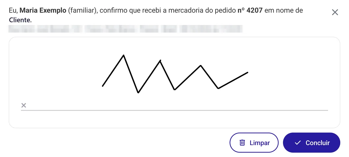 Tela de assinatura deitada com o termo
