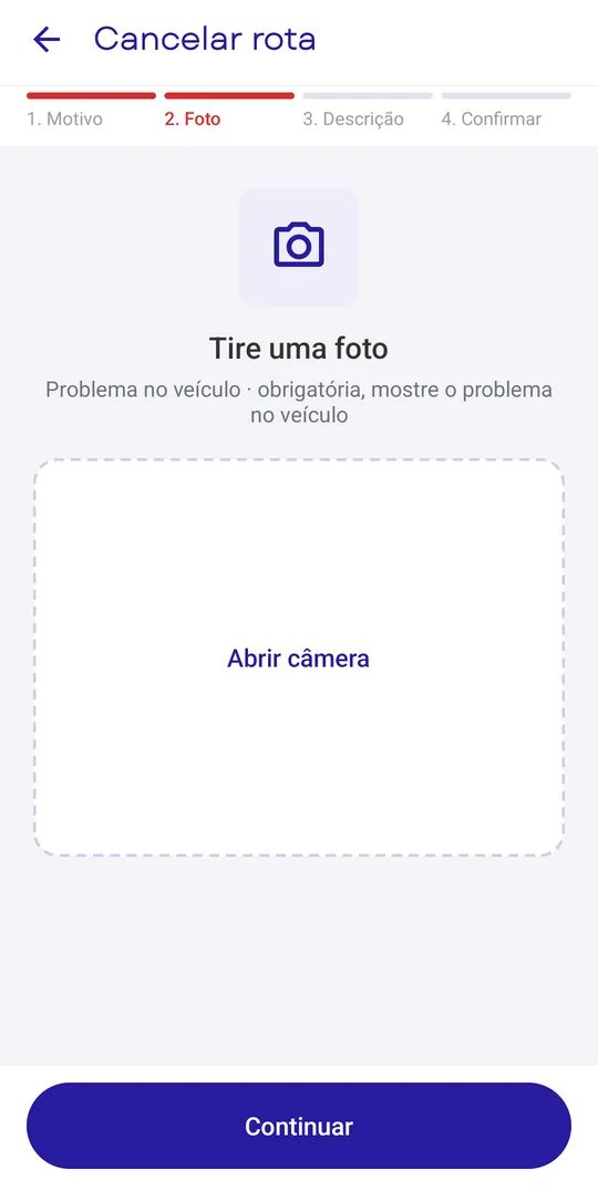 Cancelar rota: foto do problema no veículo