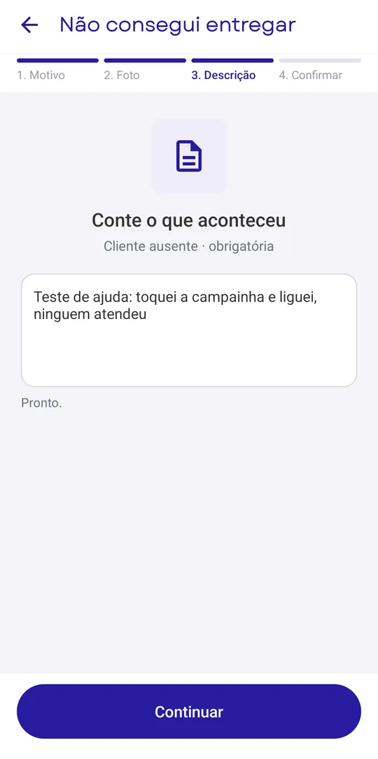 Descrição do que aconteceu