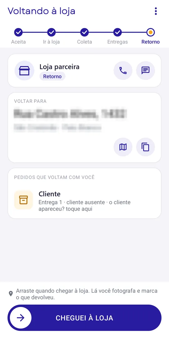 Etapa Retorno: voltando à loja com os pedidos