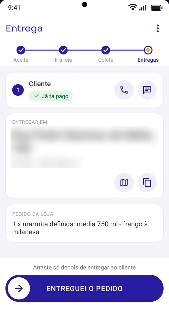 Tela da entrega