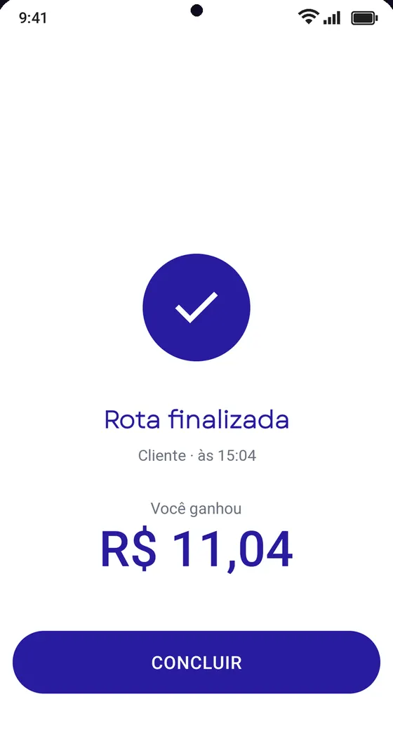 Rota finalizada com o ganho